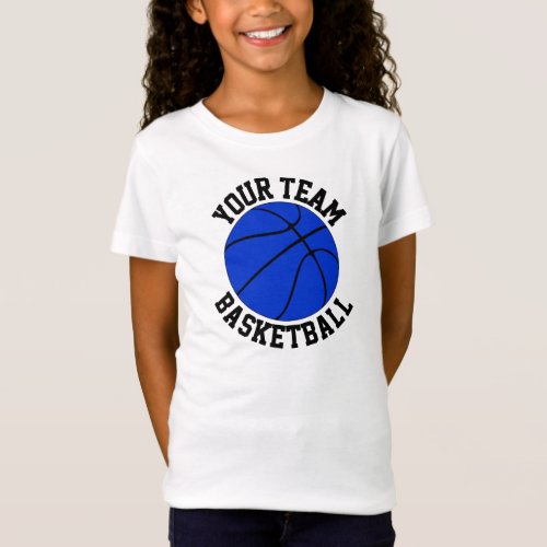 Blue Basketball Team Name, Player and Number Girls T-Shirt