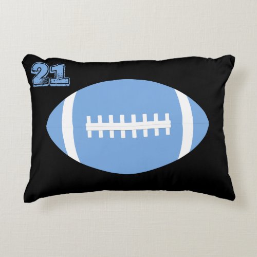 Carolina/Light Blue Football Player Custom Number Accent Pillow