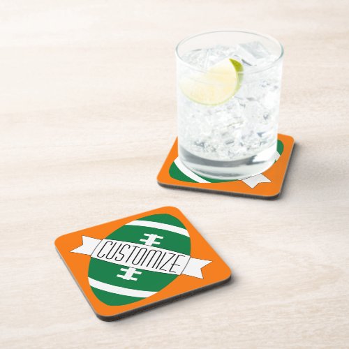 Custom Color & Team Name Green Football Sports Bar Coaster