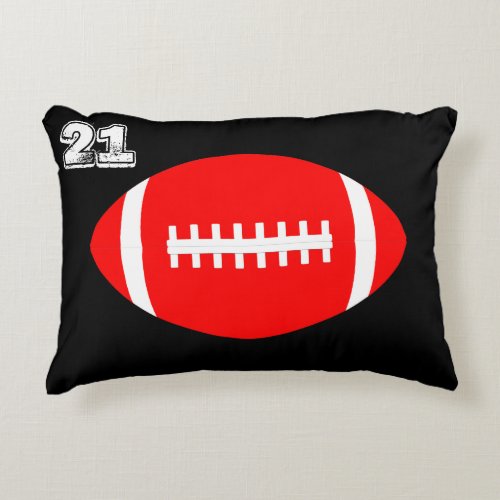 Football Player Custom Number Red & Black Football Accent Pillow