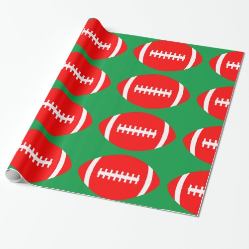 Football Player Red Footballs on Green Christmas Wrapping Paper