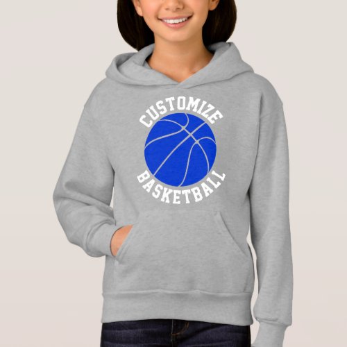 Girls Blue Basketball Custom Team Name and Number Hoodie