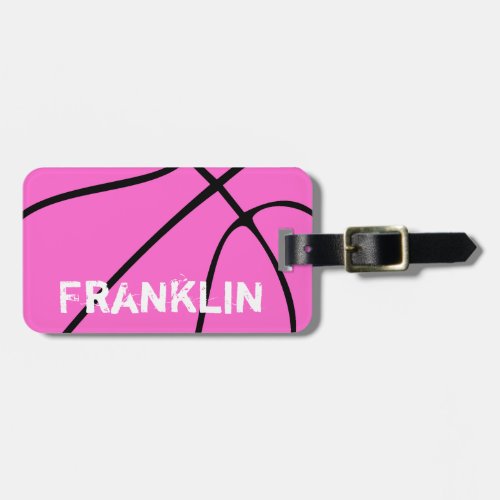 Girls Pink Basketball Custom Team or Player Name Luggage Tag