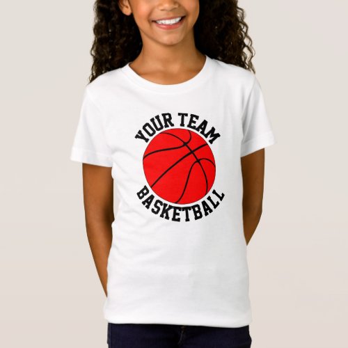 Girls Red Basketball Team Name, Player and Number T-Shirt