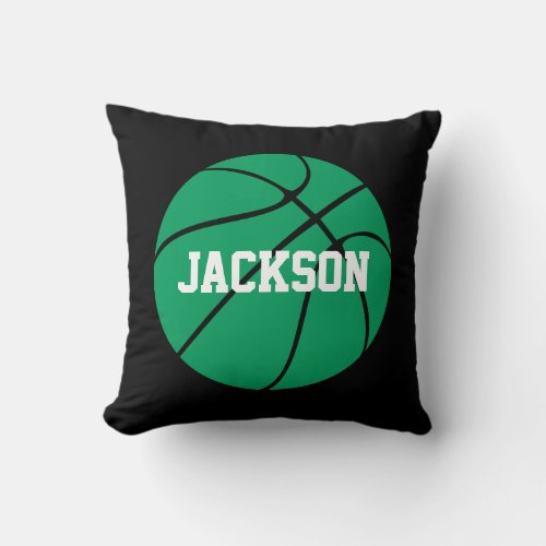 Green Basketball Team Custom Text Sports Player Throw Pillow