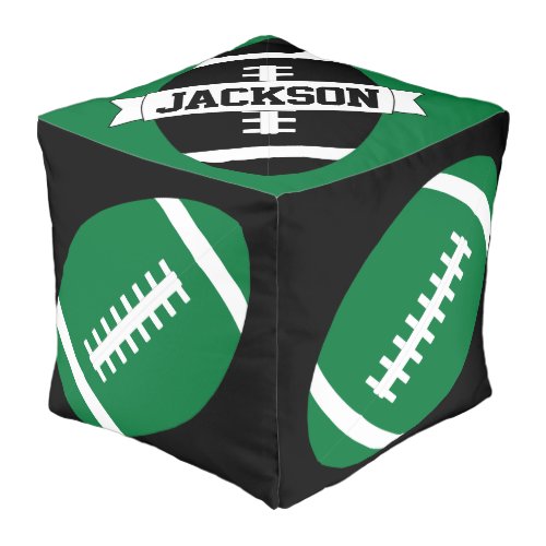 Green & Black Football Custom Player or Team Name Pouf