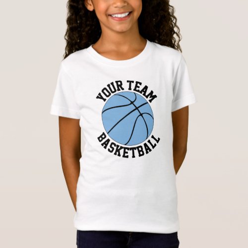 Light Blue Basketball Team Name, Player and Number T-Shirt