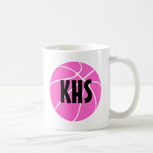 Pink Basketball Coach/Player Custom School Letters Coffee Mug