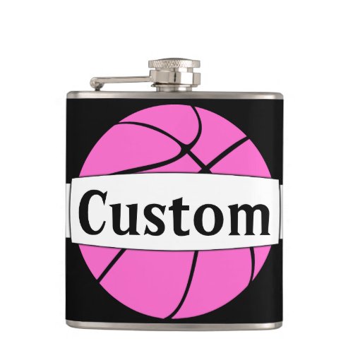 Pink Basketball Custom Team or Player Name Sports Flask