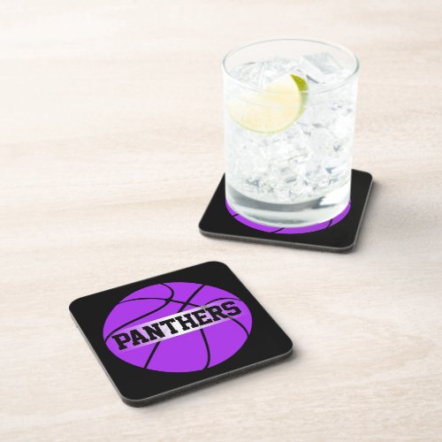 Purple Basketball Custom Team Name Personalized Beverage Coaster