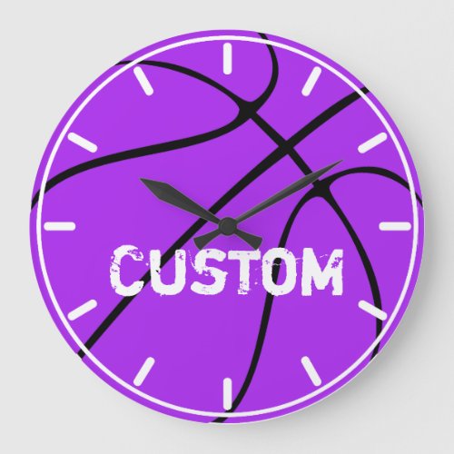 Purple Basketball Home Décor Custom Team Name Large Clock