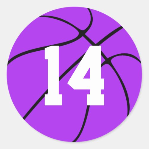 Purple Basketball Player Custom Number Sports Team Classic Round Sticker