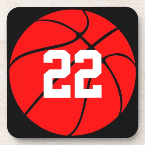 Red Basketball Team Custom Player Jersey Number Beverage Coaster
