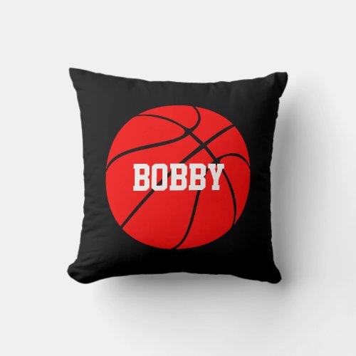 Red Basketball Team Custom Player Name Sports Throw Pillow