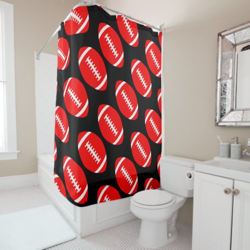 Red Footballs Sport Bathroom Decor Football Player Shower Curtain