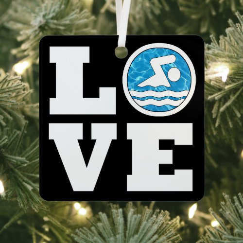 Swim LOVE Swimming Diving Coach Swimmer Christmas Metal Ornament