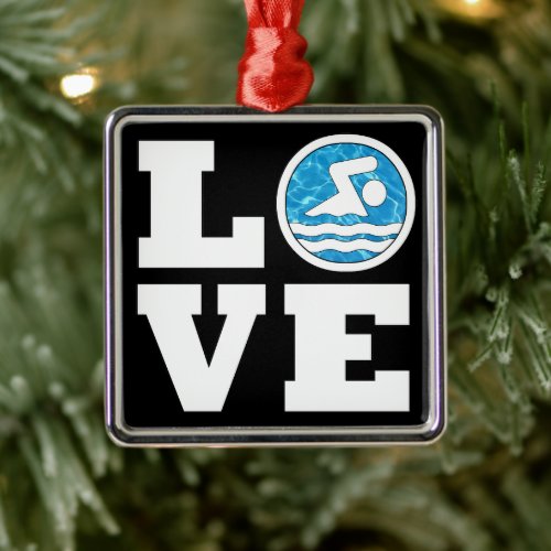 Swim LOVE Swimming Diving Coach Swimmer Christmas Metal Ornament