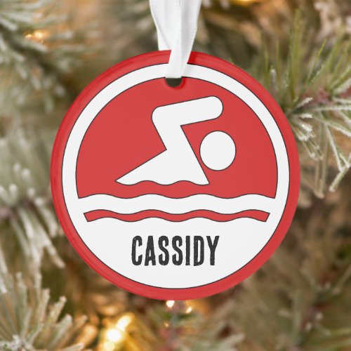 Swimmer Custom Name Text Swimming Diving Christmas Ornament