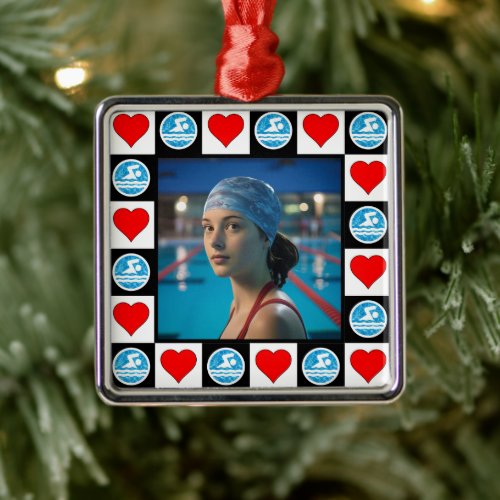 Swimmer Custom Photo Swimming Diving Christmas Metal Ornament