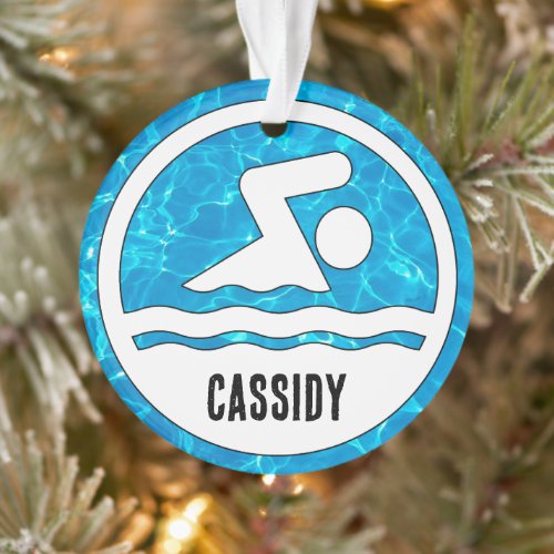 Swimming Diving Swimmer Custom Name Text Christmas Ornament