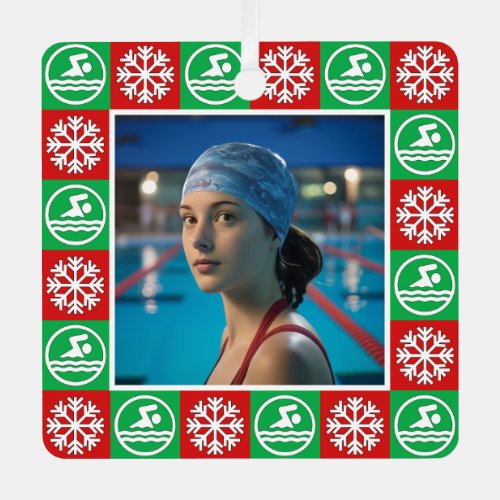 Swimming Diving Swimmer Custom Photo Christmas Metal Ornament